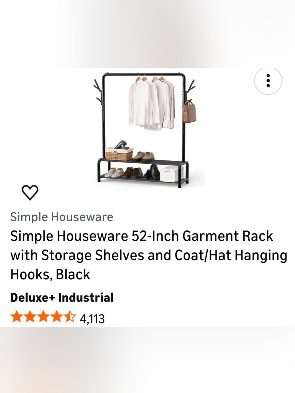 NIB- Black 52-Inch Garment Rack with Storage Shelves